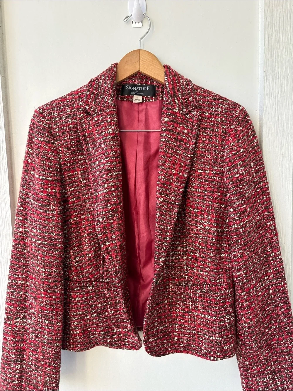Signature by Larry Levine Bouclé Tweed Wool Blend Blazer Jacket Size 12